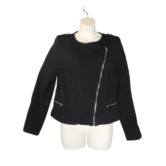 Candies Womens Large Asymmetric Zip Sweatshirt Blazer Black Stretch Moto Y2K - Picture 1 of 11